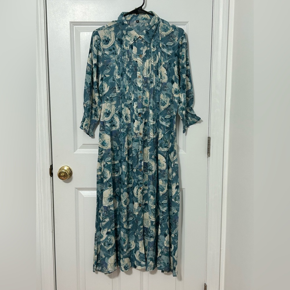 Indian Pakistani kurta top dress in cotton blue floral print